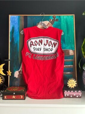 Ron Jon Surf Shop Red Sleeveless Tank Top Men’s Medium Beach Graphic Logo